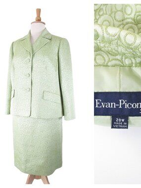 Evan Picone Plus Size Light Green Brocade Skirt Suit 20W Formal Business Career